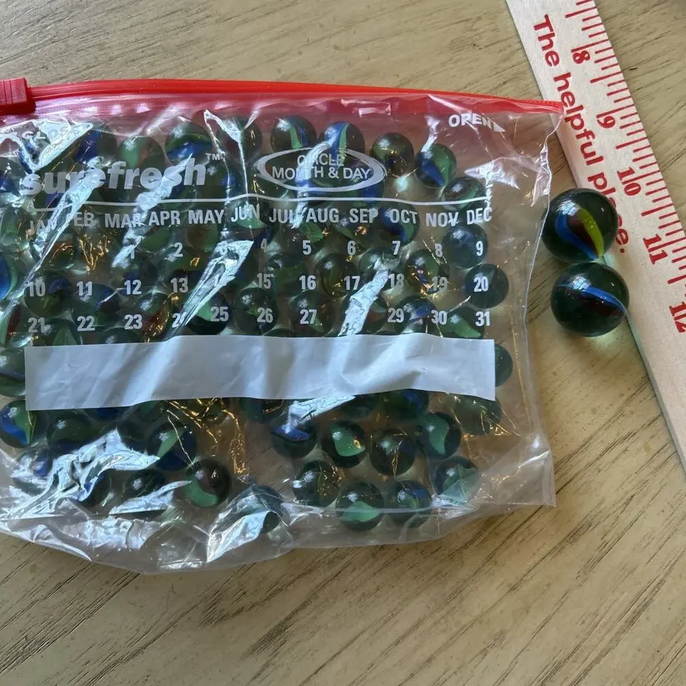 Glass Marbles Cats Eye Blue Red Green Yellow Lot of 81 with 2 Shooter Look @ Pic
